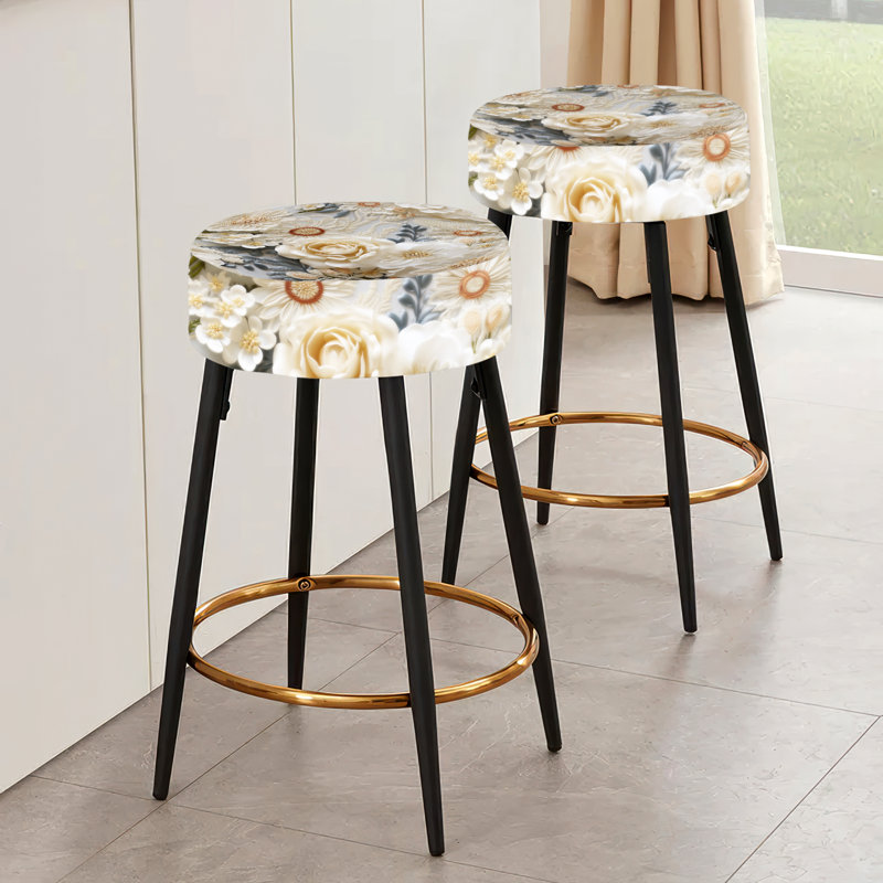Ensemble de 2 tabourets de bar blanc rétro en dentelle florale