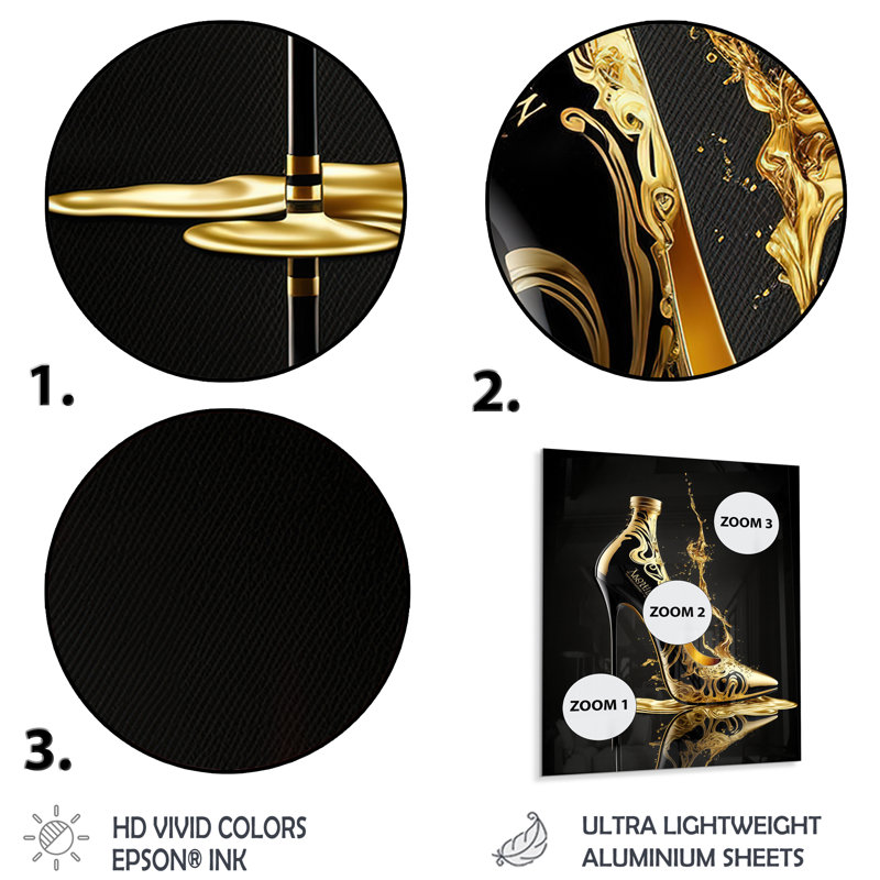 Golden Drip High Heel - Décoration murale mode en métal, H 40 po x l 30 po x P 1 po