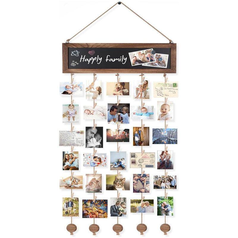 Picture Frames Collage Photo Hanging Display Picture Board Wood Rustic Frames For Wall Decor And Dorm Room Decor With Blackboard And 30 Clips Carbonized Black