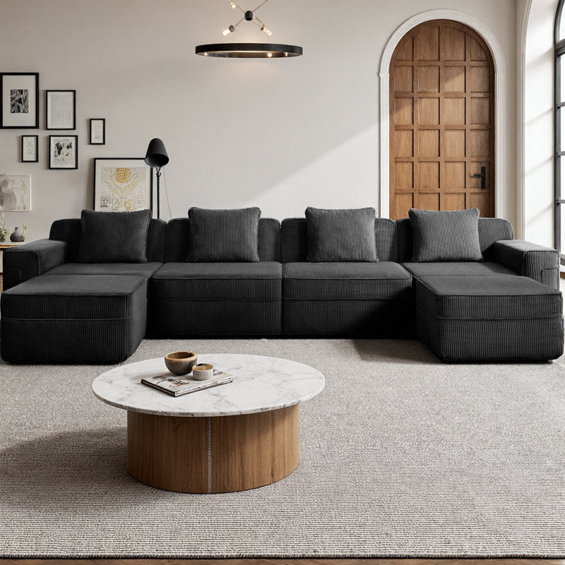 Canapé modulaire en forme de U sans siège à 4 places Ridge, canapé Cloud avec assise profonde et 2 repose-pieds mobiles, canapé modulaire en velours côtelé moderne pour le salon
