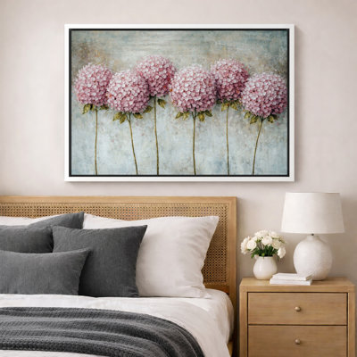 Pink Hydrangea Artwork, Delicate Floral Arrangement Pictures, Framed Canvas Giclee Print Wall Art