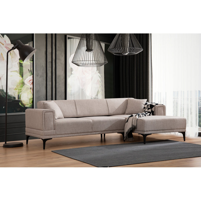 Canapé-lit d'angle, Orienté à droite, Mélange de polyester beige