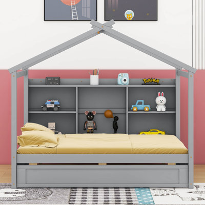 Lit double Kilduff avec tablettes de rangement et lit gigogne Kilduff