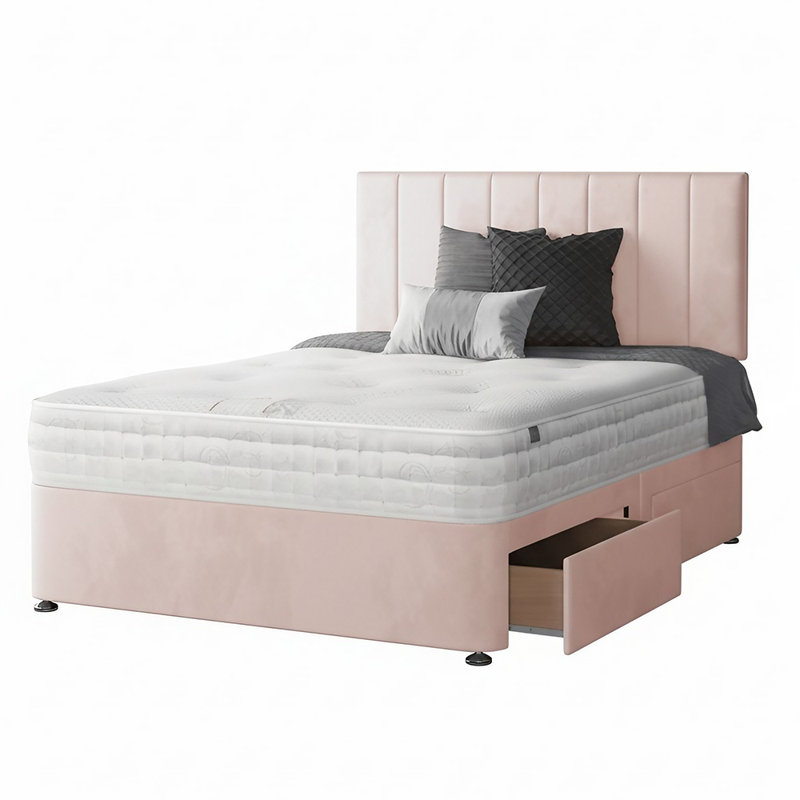 Ohioville Divan Bed Base, Pink, Single (3'), 2 Right Drawers
