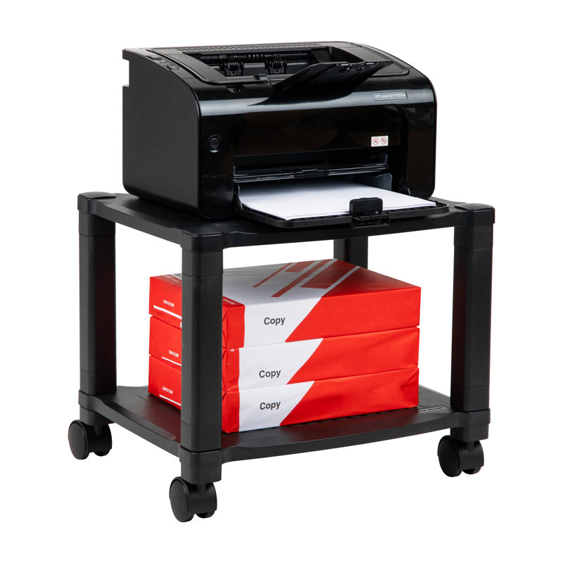 Black Adjustable Height Mobile Printer Cart with 3 Shelves