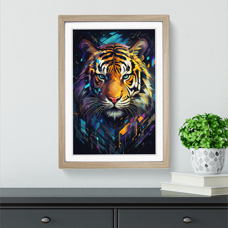 Tiger Futurism No.3 - Framed Print, 64cm H x 46cm W x 2cm D, Oak 