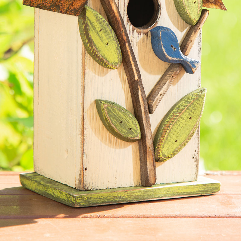 Maison d'oiseaux de jardin d'extérieur en bois massif avec arbre 3D Strader, Blanc