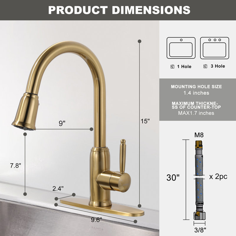 Pull Down Kitchen Faucet, Gold