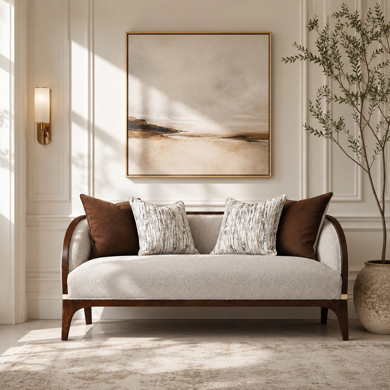Houston Bouclé 2-Seater Loveseat - Pebble Gray/Walnut