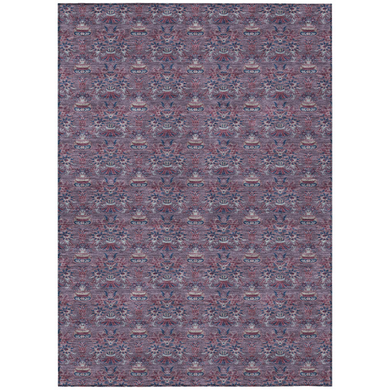 Machine Washable Indoor/Outdoor Chantille ACN2682 Floral Rug, Plum, 2'6" x 3'10"