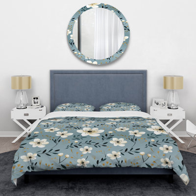 Minimalist Beauty Floral Pattern In Ivory I - Ensemble de housse de couette à motif floral