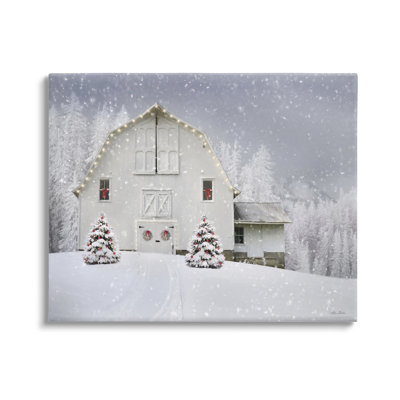" White Winter Snowfield Barn Cozy Christmas Scenery " by Lori Deiter