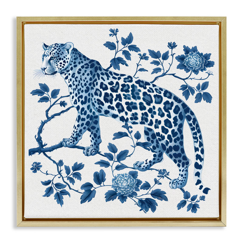 Cadre flottant traditionnel avec motif léopard floral orné de lettres et de lignes, H 18 po x l 18 po