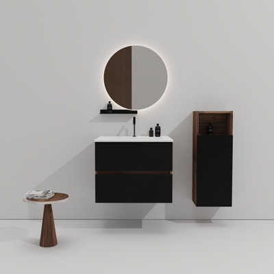 Meuble-lavabo mural noir et noyer doux Gloria
