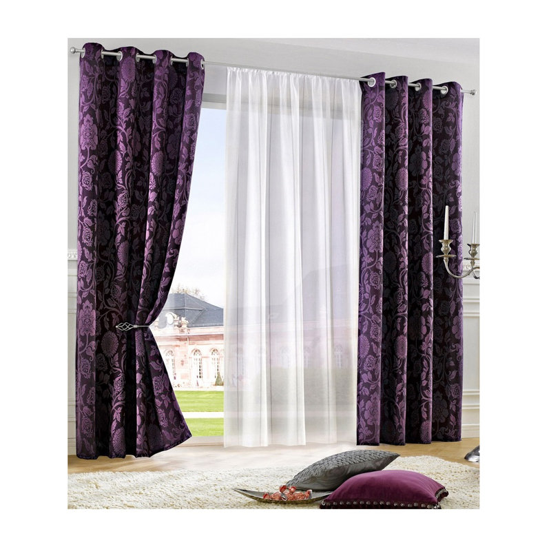 Loman Synthetic Eyelet Single Curtain Panel, opaque, Purple, 132cm Width x 145cm Drop
