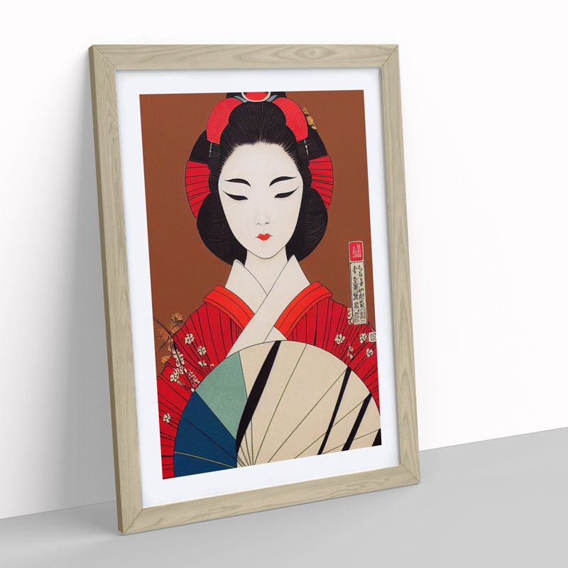 XV1022-4968X View Of A Geisha No.3 - Print, Oak Framed, White, 48cm H x 36cm W