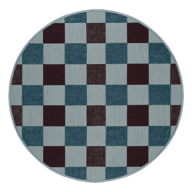 Machine Washable Checkered Blue Area Rug, Round 4'