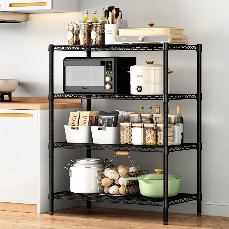 4 tablettes en métal pour la cuisine, le garage et le garde-manger - Support vertical, surface de lavage lisse, rangement efficace