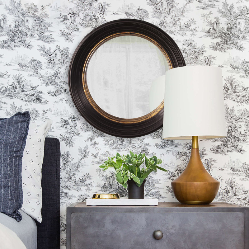 Convex Round Brown Wall Mirror