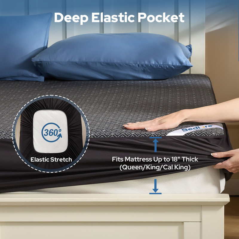 Housse de protection pour matelas imperméable et silencieuse George Oliver, Gris, Grand lit