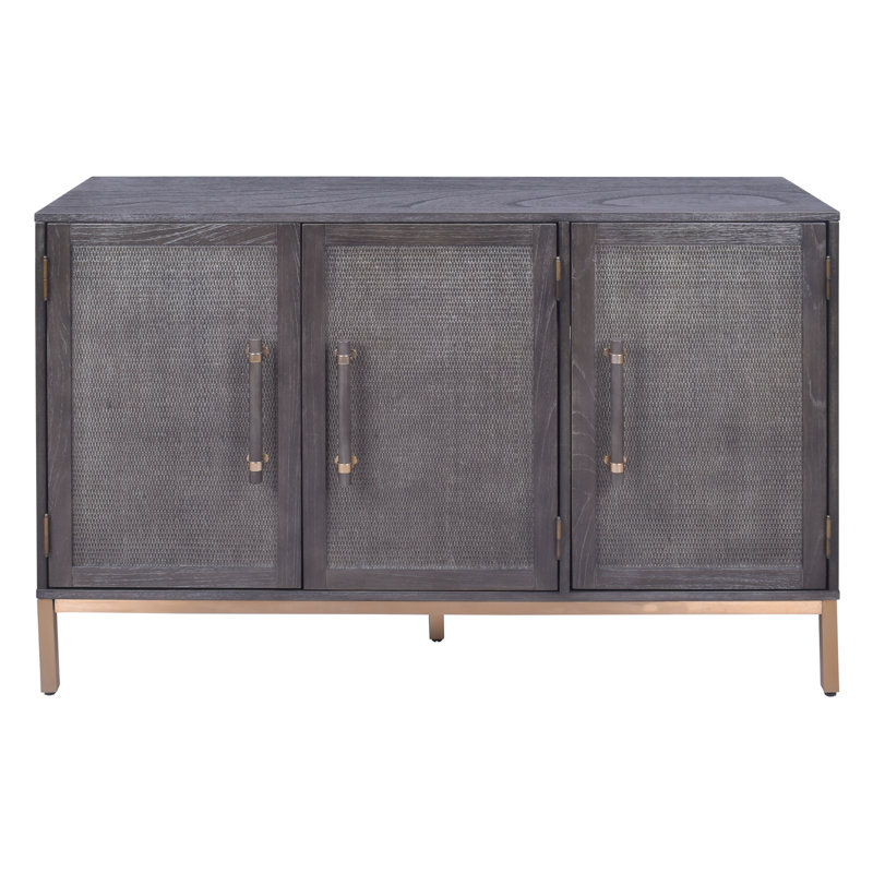 Sophia Antique Black 51'' Wood and Rattan 3-Door Cabinet
