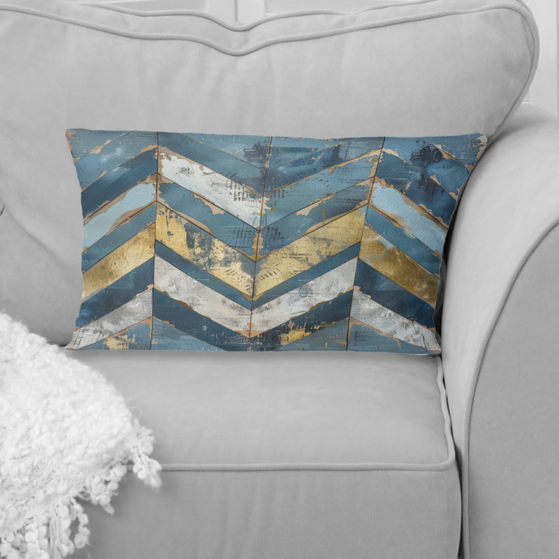 Blue Gold Chevron Charm - Coussin décoratif à chevrons, Forme rectangulaire, H 12 po x l 20 po
