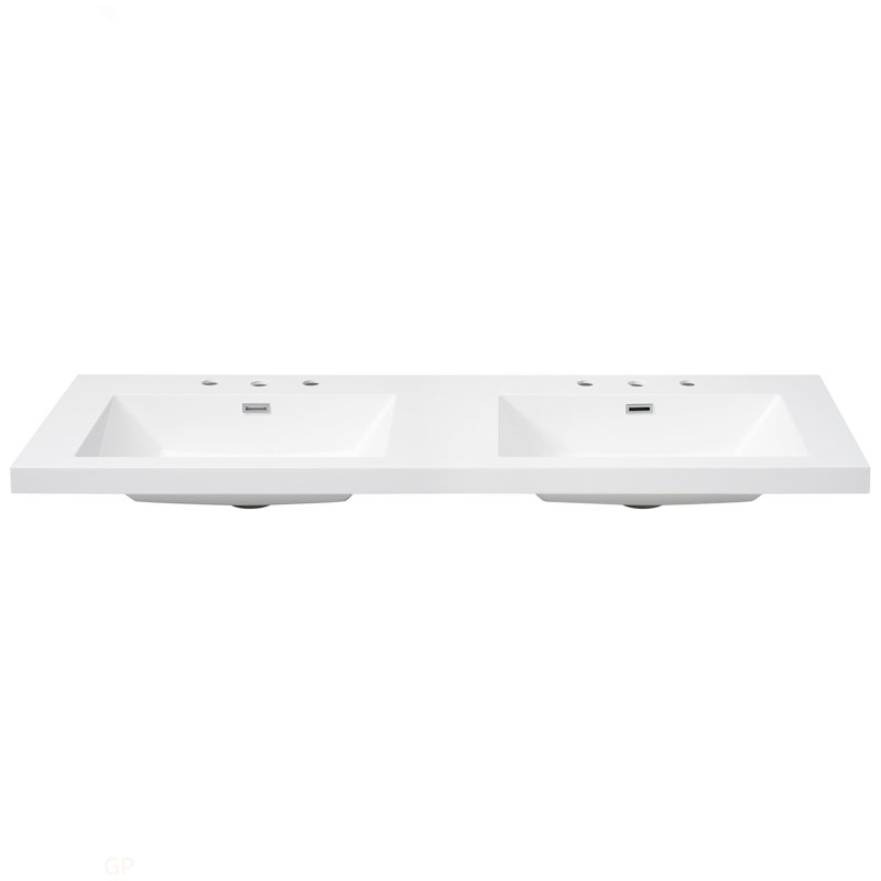 Meuble-lavabo en résine 60 po pour salle de bain, avec lavabos doubles rectangulaires encastrés, trous de robinet de 8 po, comptoir de meuble-lavabo seulement