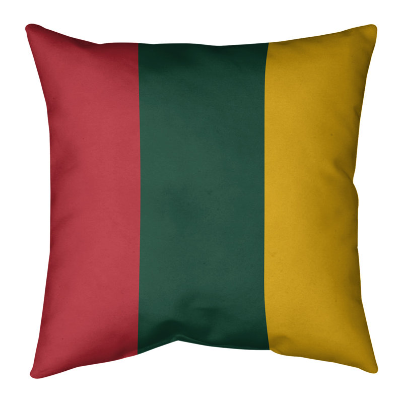 Housse de coussin rayé, Minnesota, 14 po x 14 po, Rouge Iron Range / vert forêt / récolte dorée