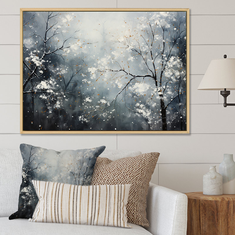 " Winter Tree Minimal Landscape ", Natural Floater Framed, 16" H x 32" W x 1" D
