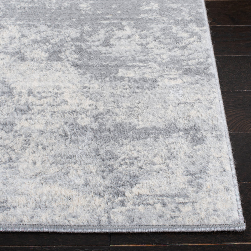 Tapis abstrait gris clair / bleu N'Keal, Rond 4 pi, Grey/Ivory