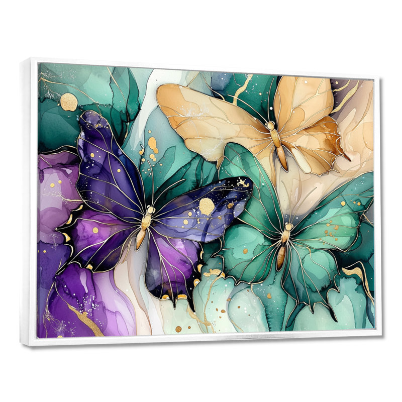 Émeraude et mauve, composition de papillons II - impression murale papillon, H 12 po x l 20 po, White