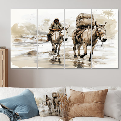 «Vintage Donkey Journey In The Desert», ensemble d'art mural 4 pièces