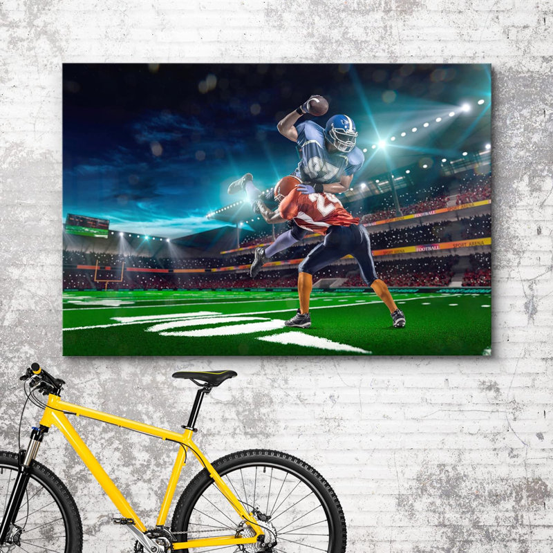 Décoration murale photographie de joueur de football Tackle Neon Light Stadium Sports & Fitness, H 32 po x l 48 po
