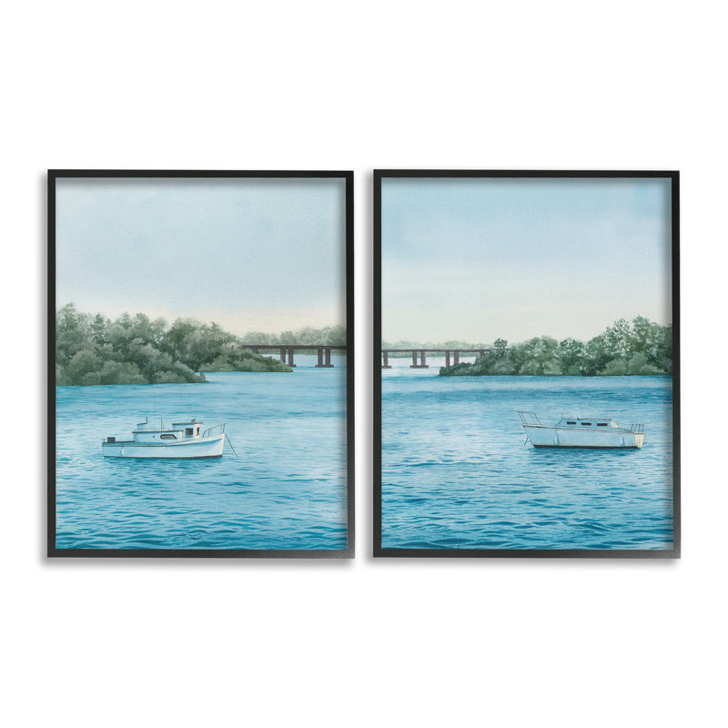 «Serene Summer Boat Single Photo Frame» par Grace Popp 2 - Pièces sur toile, Giclée encadrée blanc bord de mer