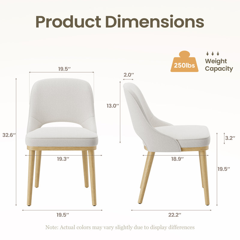 Upholstered Dining Chair With Solid Wood Legs, Beige, 2