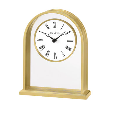 24E0A1B286EB4500BA375AA40263D21D Reminisce Brass-Finished Arch Tabletop Clock