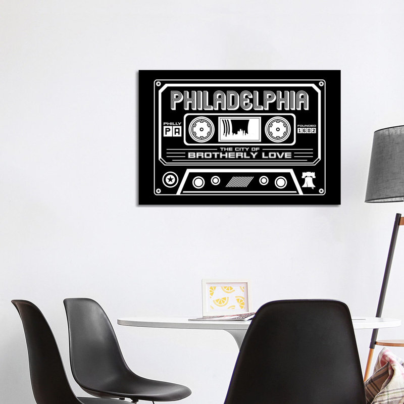Philadelphia Cassette - Dark Background 1 Piece Wrapped Canvas Wall Art, 101.6 cm H x 66.04 cm W x 1.91 cm D