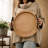 Round Wooden Beaded Decorative Serving Tray with Metal Handles