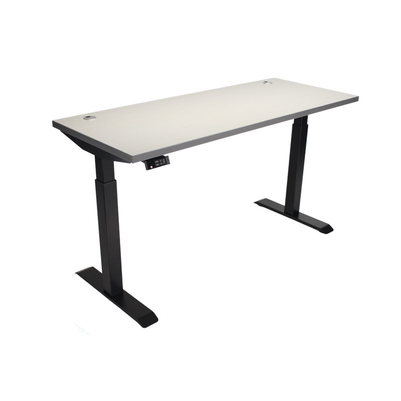 Skyscraper Electric Height Adjustable Standing Desk, Dual Motor and Digital Control with Memory, 60x24, Grey Strand Top with Black Frame