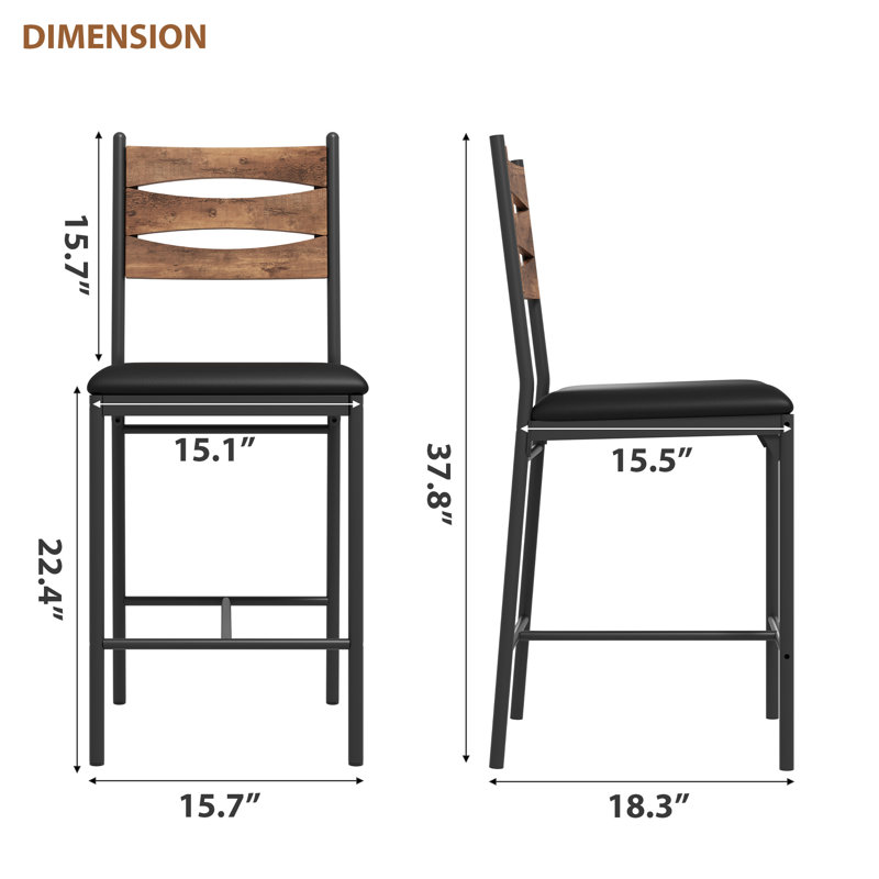 Bar Stools, Wooden Barstools, Faux Leather Upholstered Bar Chair, 2, Brown