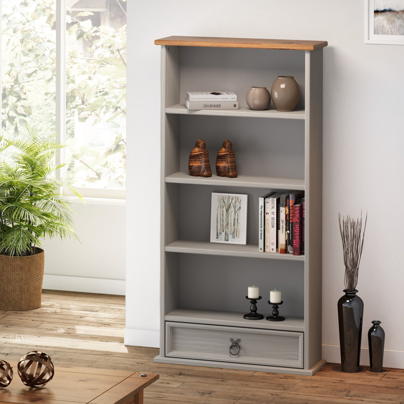 Bridewell Solid Wood 103cm H Media Shelves, Grey