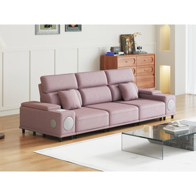 3 Electric Reclining Sectional Couch With Remote Control, Speakers, Wireless Charging & 2 Storage Boxes For Living Room, Pink, Medium-firm Seat, Eucalyptus Wood Frame, Main Material Power Recliner 3