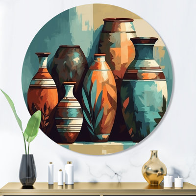 Art mural rond en céramique orange et vert Soulful Vase IV - Boho Pottery