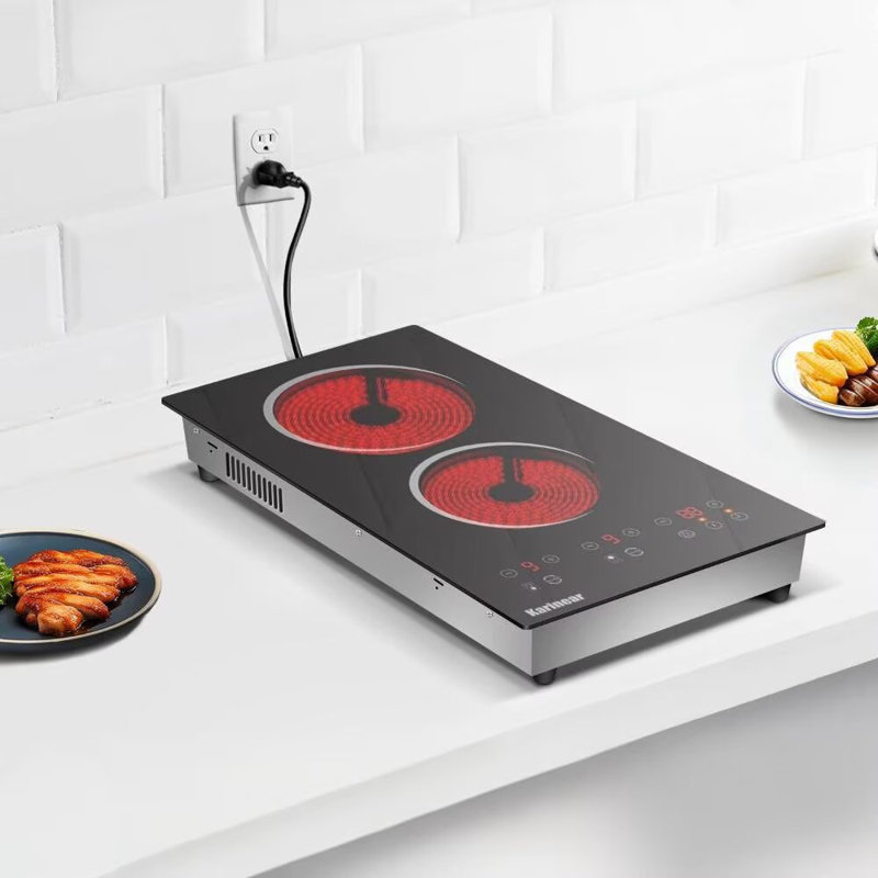 Karinear 2 Burner Electric Cooktop 12 Inch 2000W With Plug Touch Control