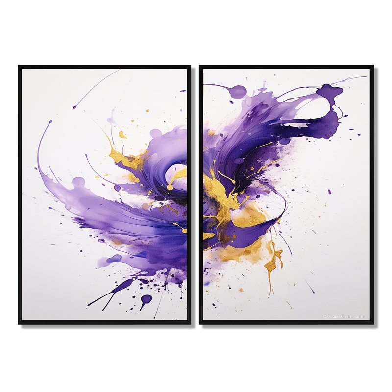 Mauve et éclaboussure dorée - art mural moderne, Floater Framed Print without Mat, Noir, H 36 po x l 48 po
