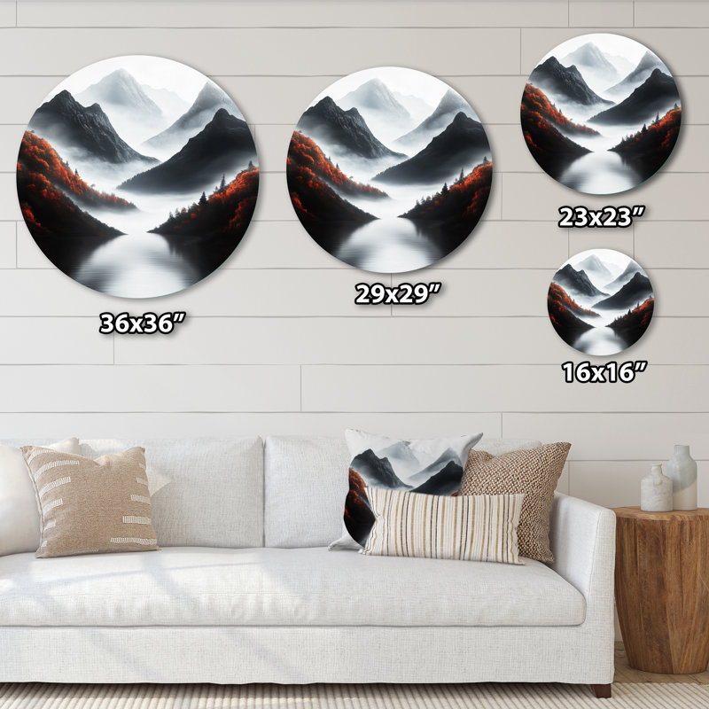Art mural rond en métal Deshill - Lake Mountains, H 36 po x l 36 po