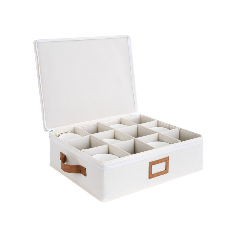China Storage Container with Dividers, Mug Storage Bin, Hard Shell China Cup Organizer, Beige