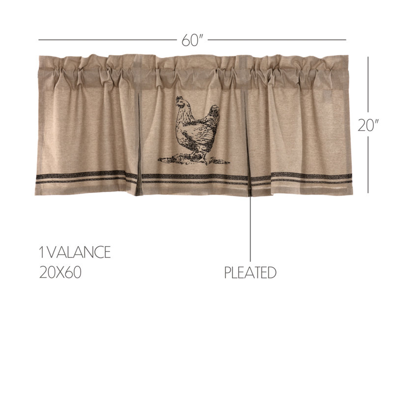 Sawyer Mill Cotton Tailored Window Valance, 20" W x 60" L, Charcoal/Khaki