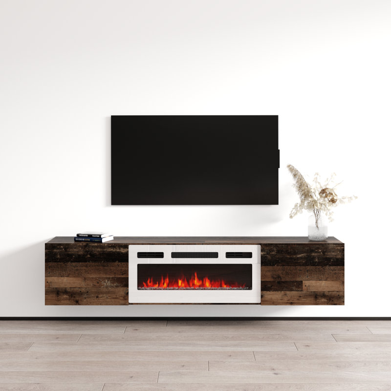 Baja 70.9" Modern TV Stand with Electric Fireplace, Matte Finish, Wall-Mounted, Oldwood