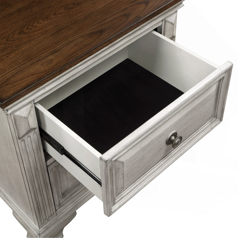 Table de chevet traditionnelle bicolore 1 pièce avec 2 tiroirs gris et brun